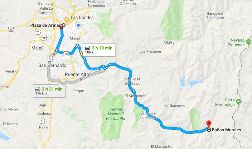 roteiro Cajón del Maipo a partir de Santiago